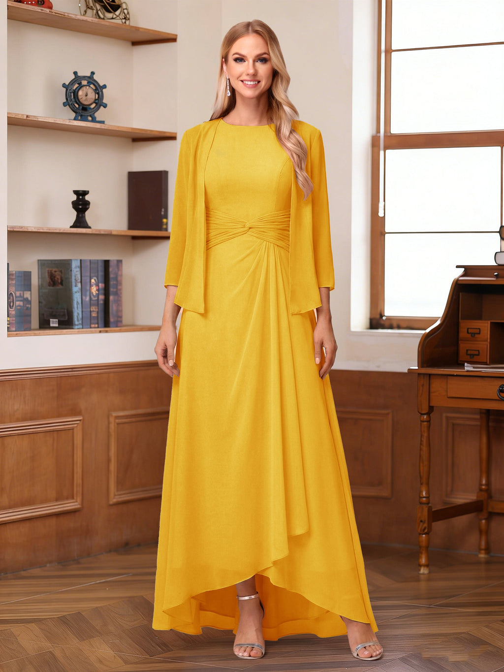 Isabel Elise Gold front view mother of the bride dress
