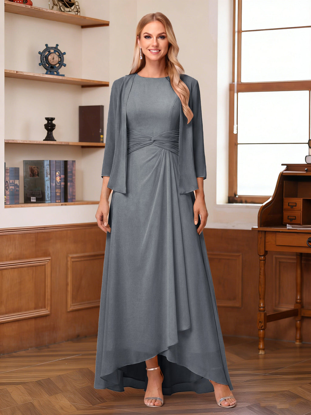 Isabel Elise Grey front view mother of the bride dress