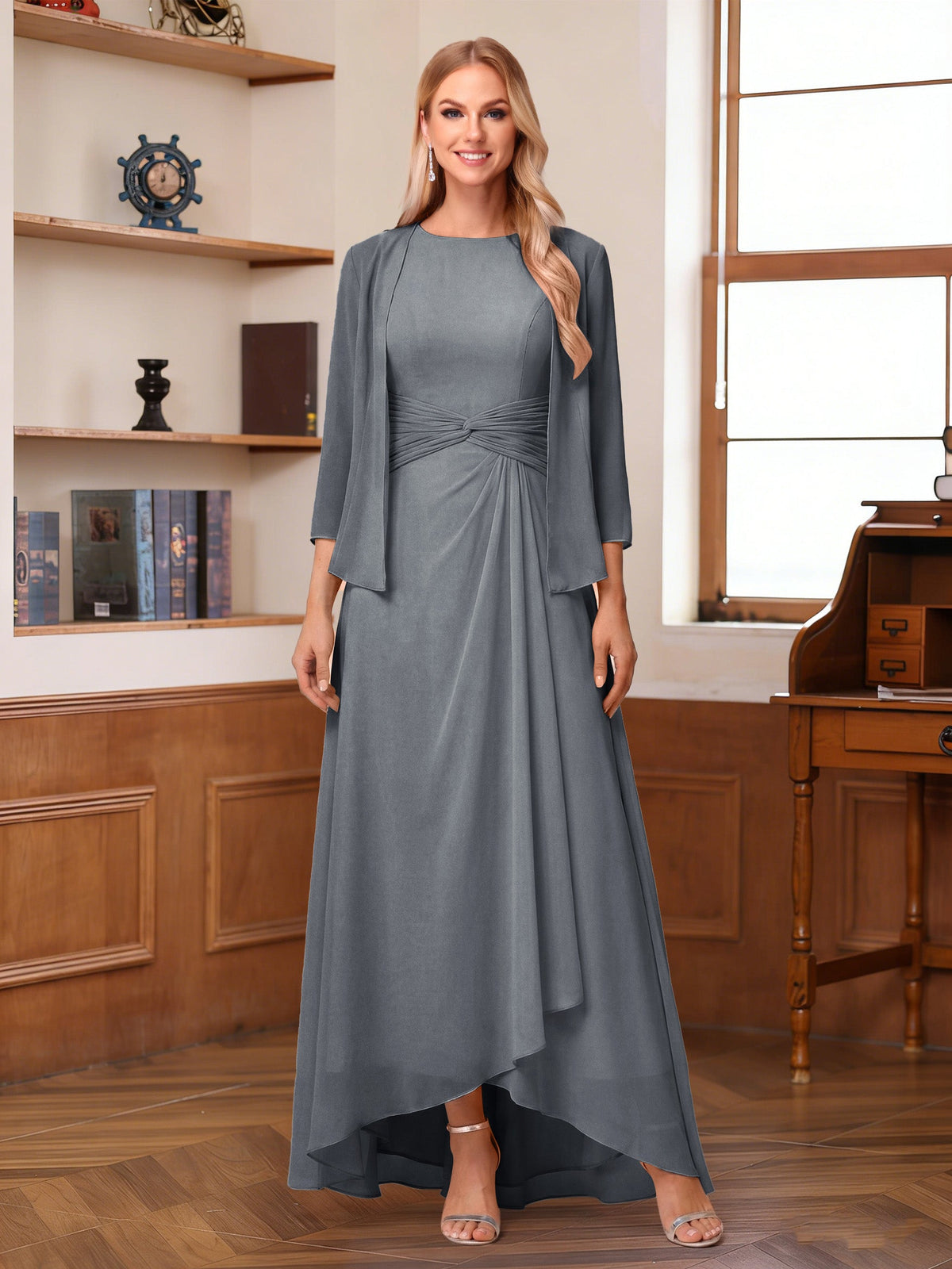 Isabel Elise Grey front view mother of the bride dress