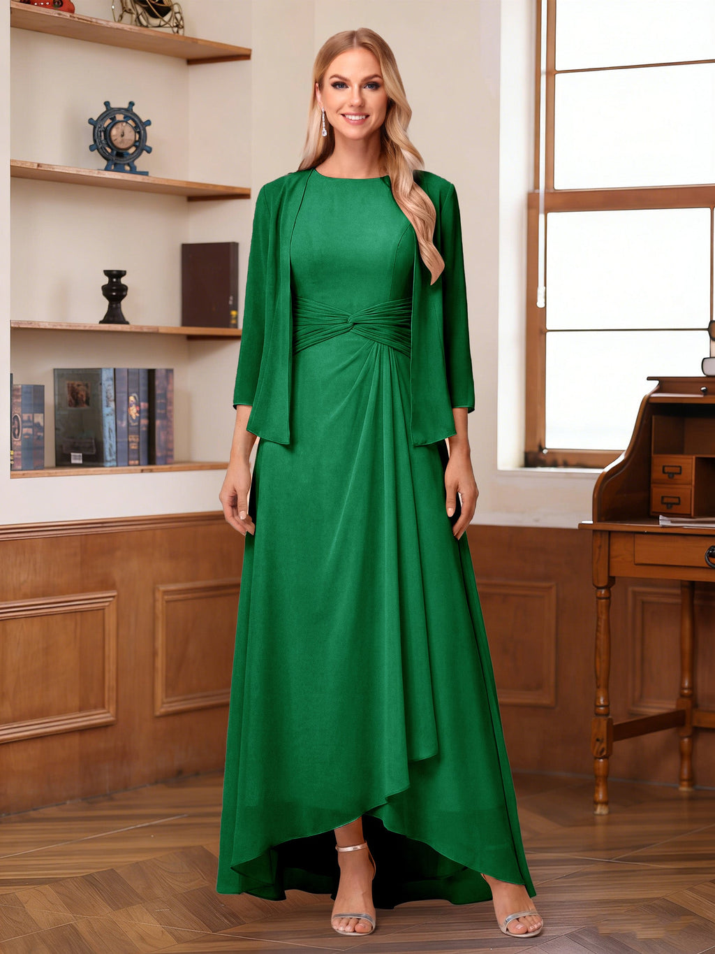 Isabel Elise Forest Green front view mother of the bride dress