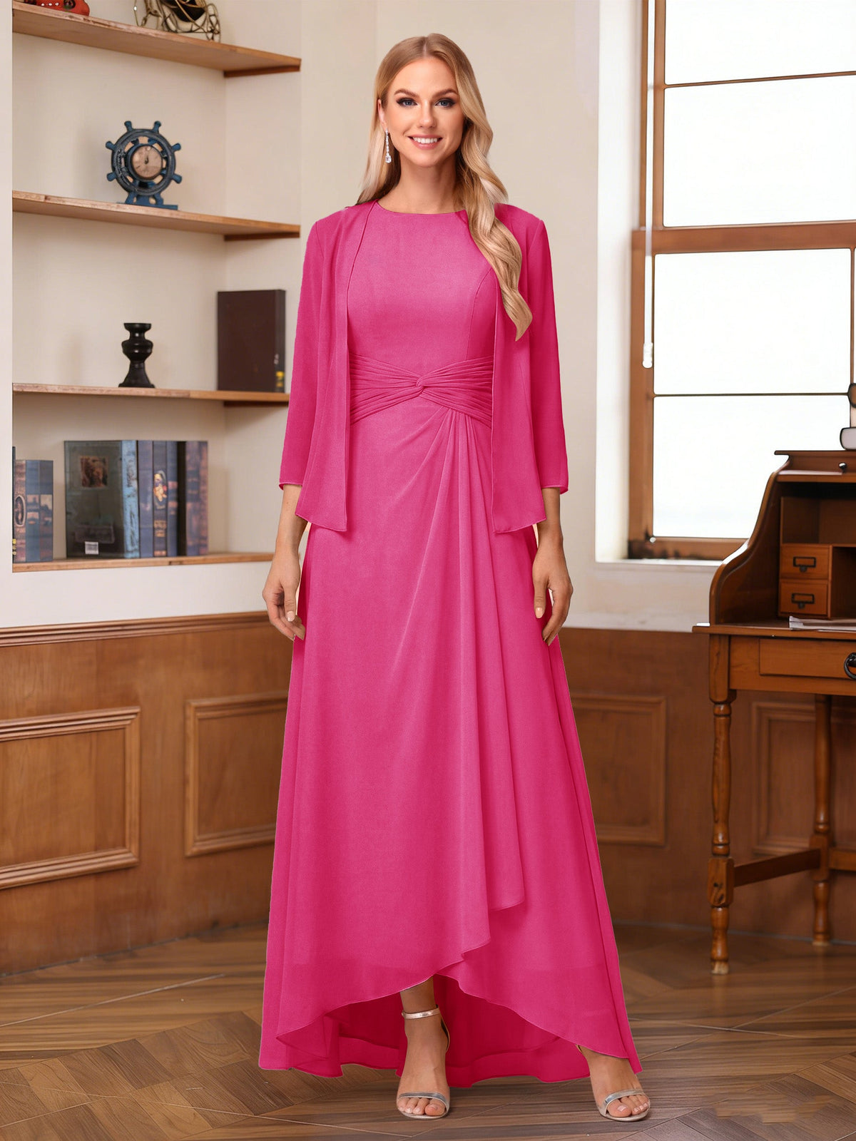 Isabel Elise Hot Pink front view mother of the bride dress