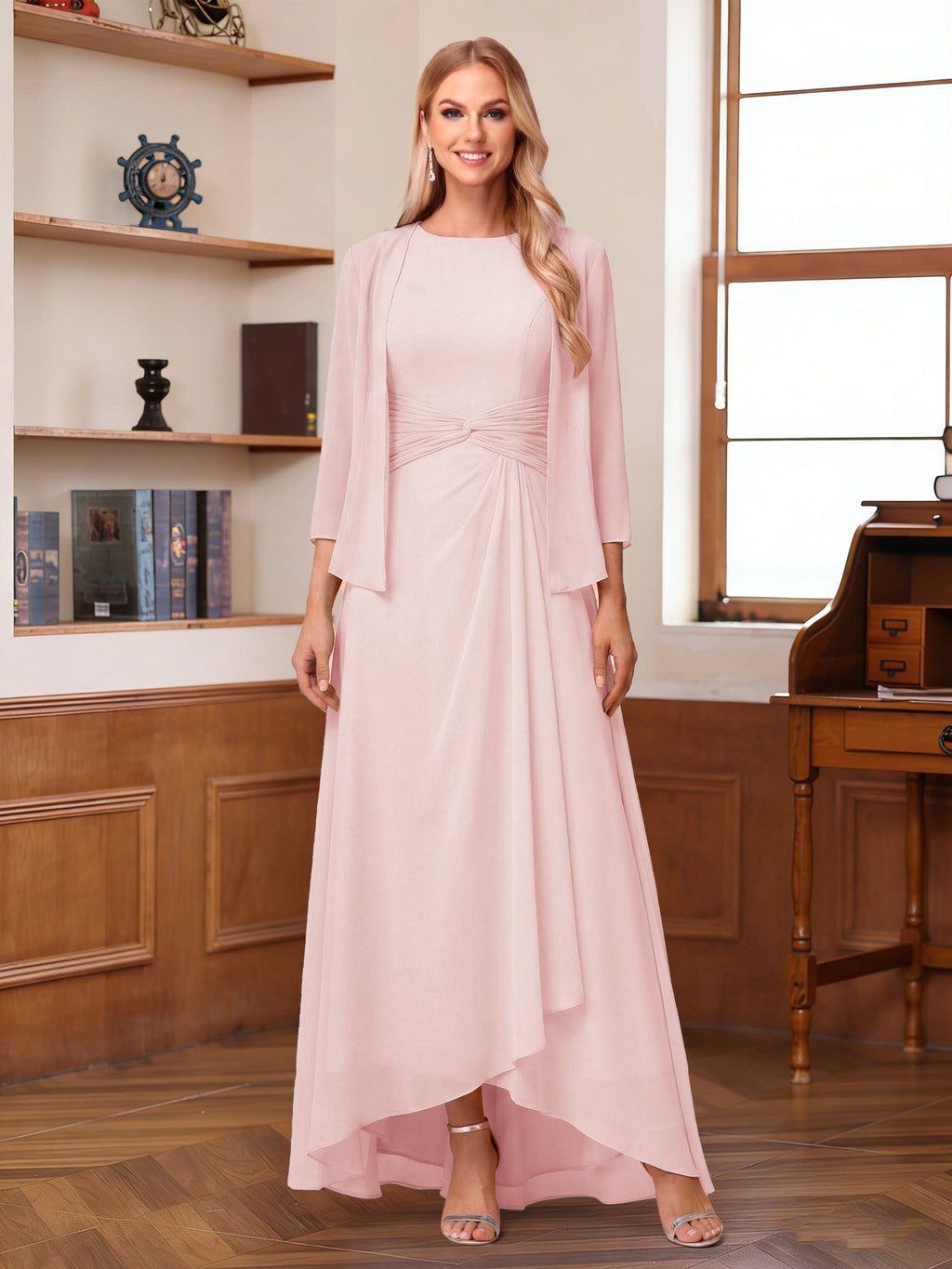 Isabel Elise Pearl Pink front view mother of the bride dress