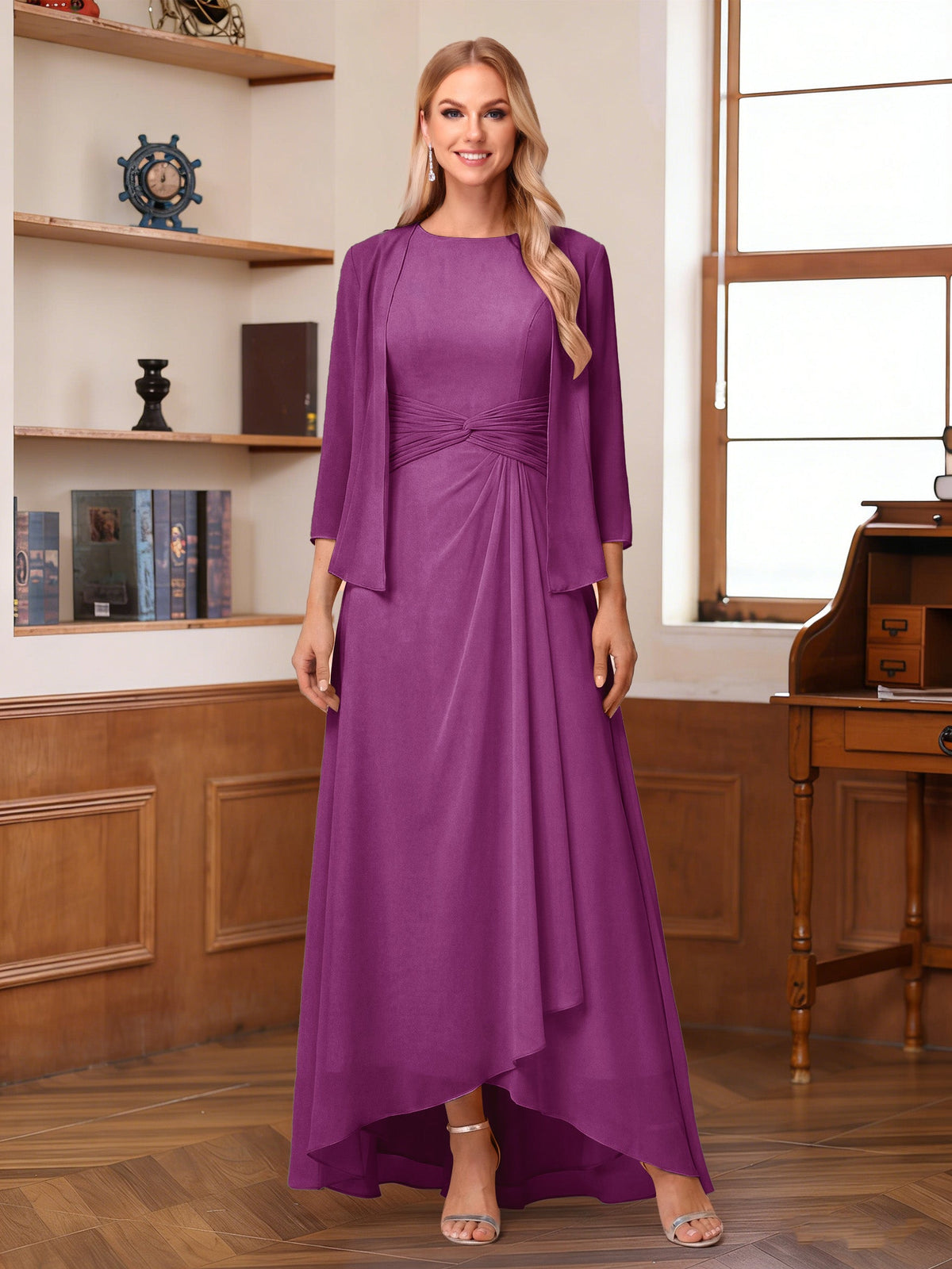 Isabel Elise Orchid front view mother of the bride dress