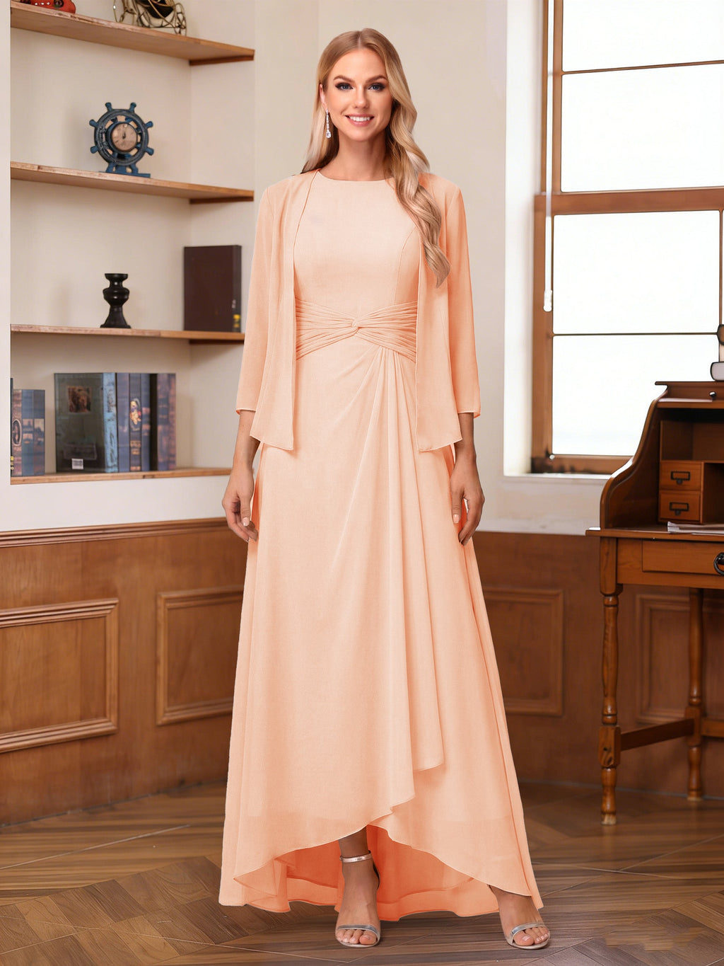 Isabel Elise Peach front view mother of the bride dress