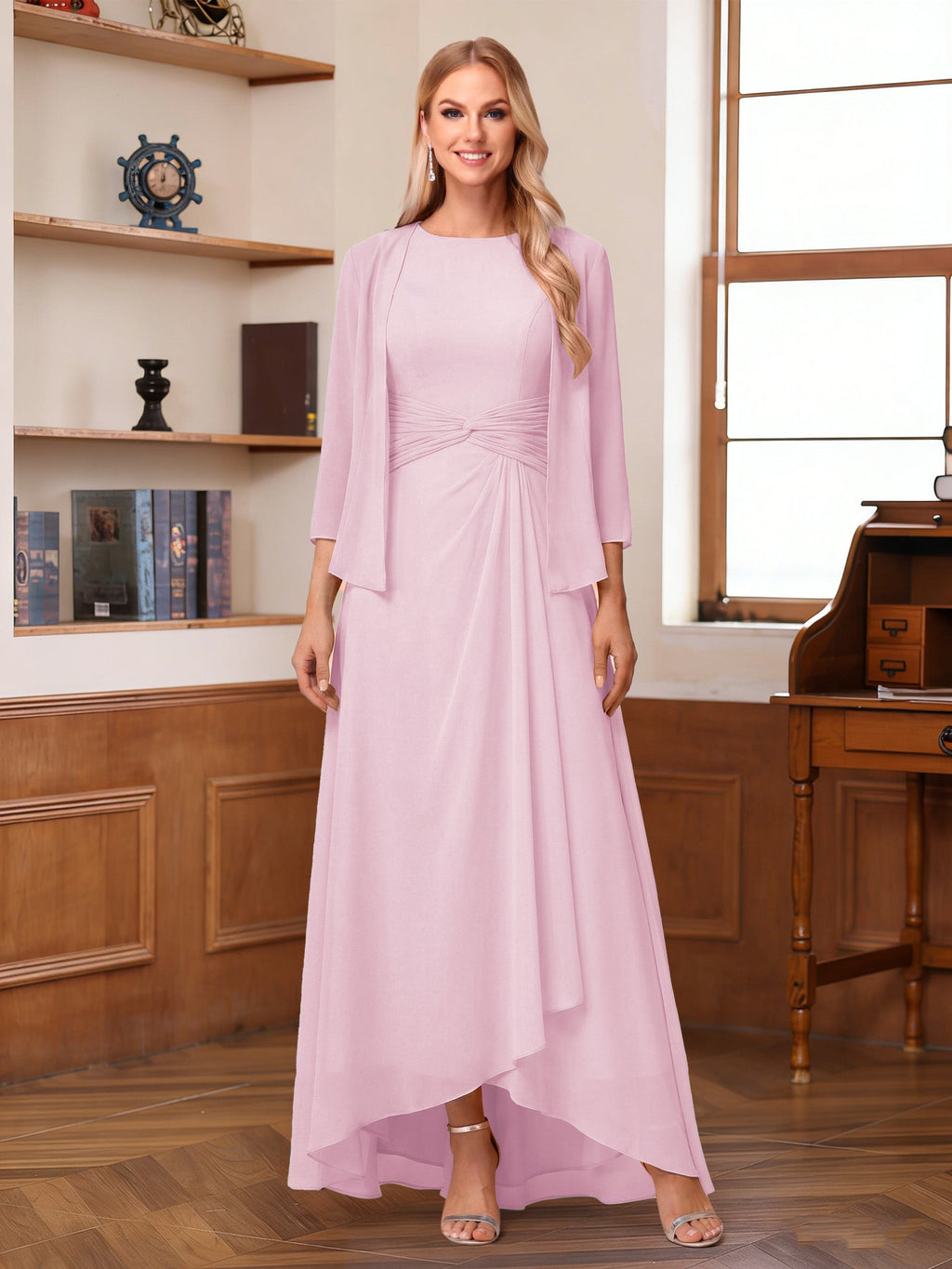 Isabel Elise Rose Pink front view mother of the bride dress