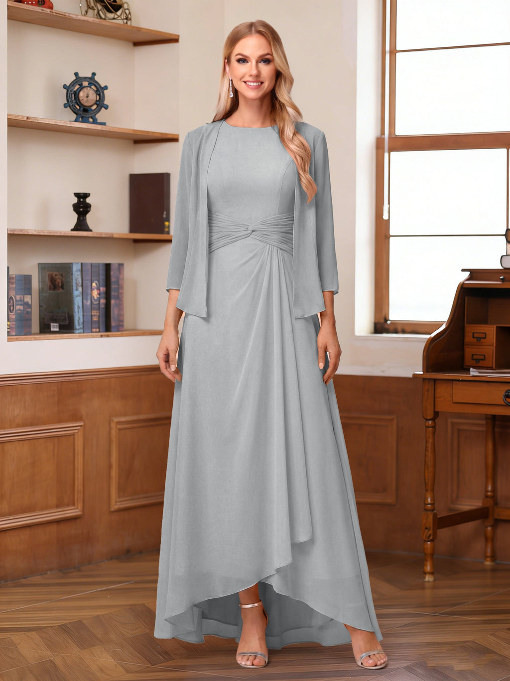 Isabel Elise Silver front view mother of the bride dress