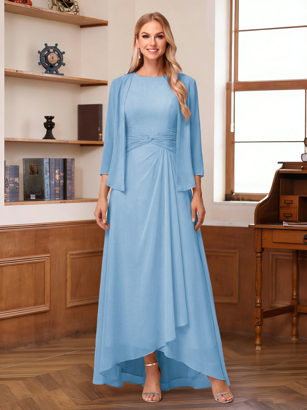 Isabel Elise Sky Blue side view mother of the bride dress