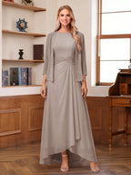 Isabel Elise Taupe front view mother of the bride dress