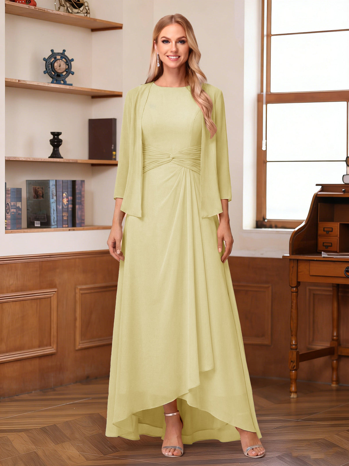 Isabel Elise Yellow front view mother of the bride dress