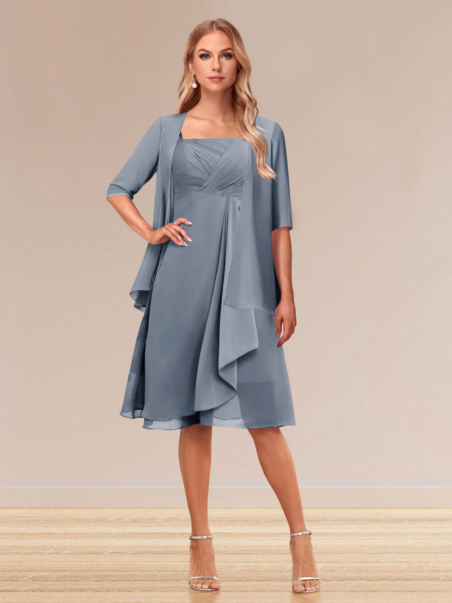 Honoria Dusty Blue front view wedding guest dress
