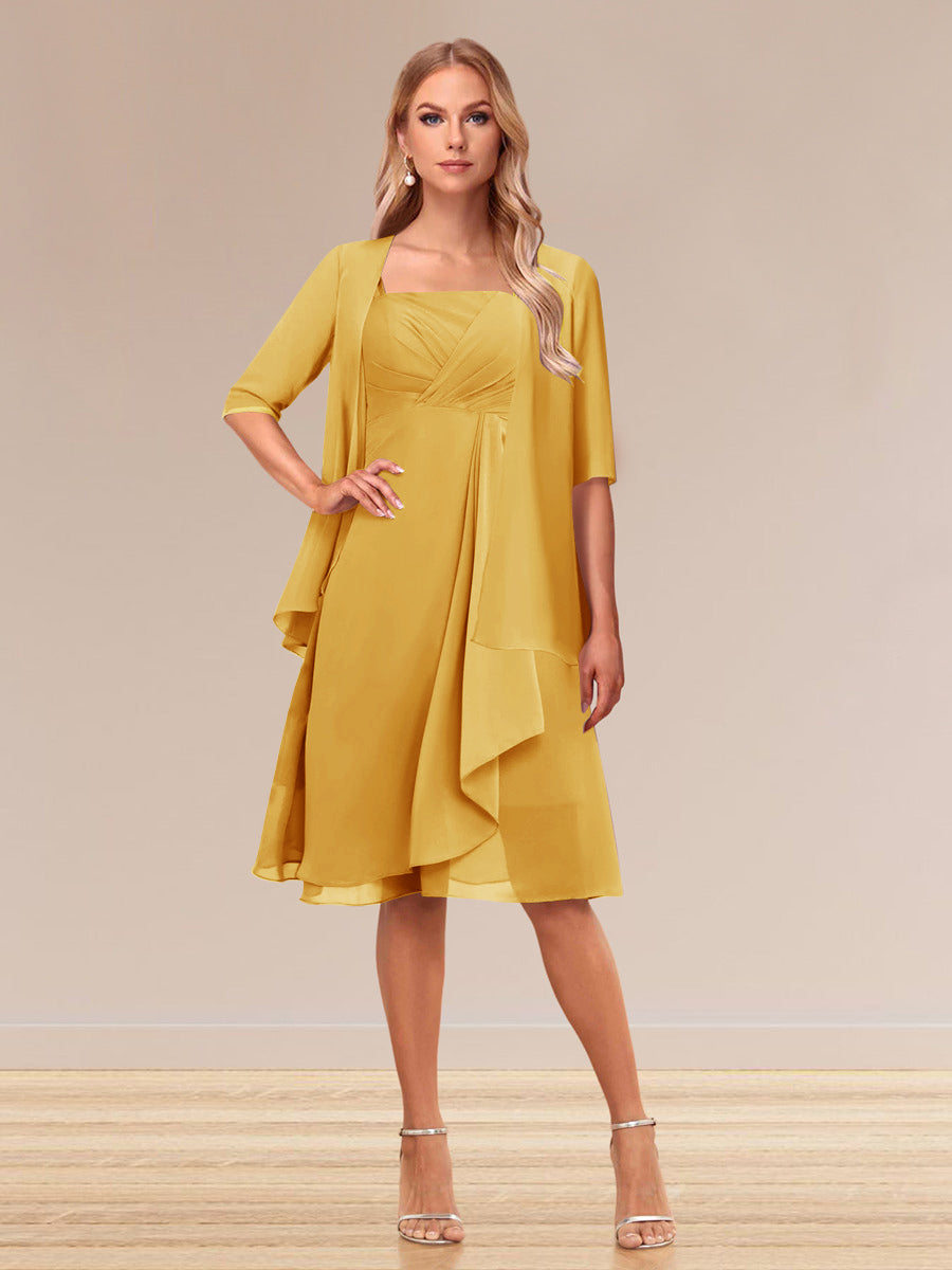 Honoria Gold front view wedding guest dress