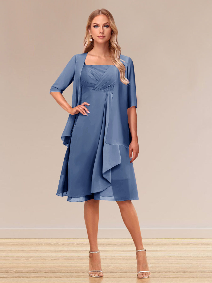 Honoria Steel Blue front view wedding guest dress