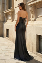 Ink Blue Satin Mermaid Evening Dress with Sweetheart Neckline and Beading