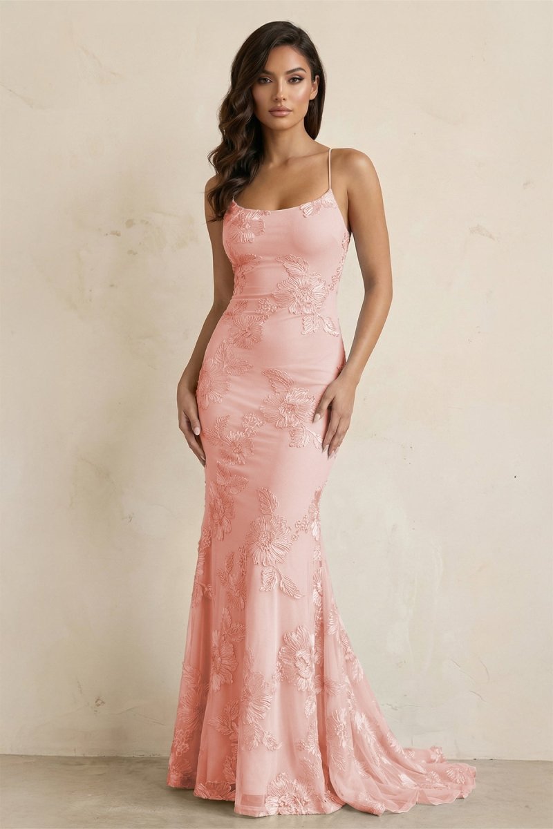 Sky Blue Spaghetti Straps Mermaid Tulle Long Formal Prom Gown With Appliques