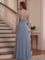 Francesca Claire Dusty Blue back view mother of the bride dress