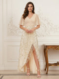 Lola Elise Champagne front view mother of the bride dress