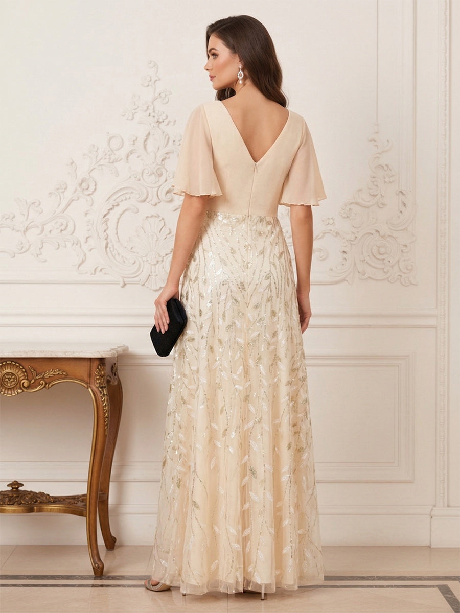 Lola Elise Champagne back view mother of the bride dress