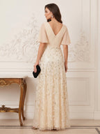 Lola Elise Champagne back view mother of the bride dress
