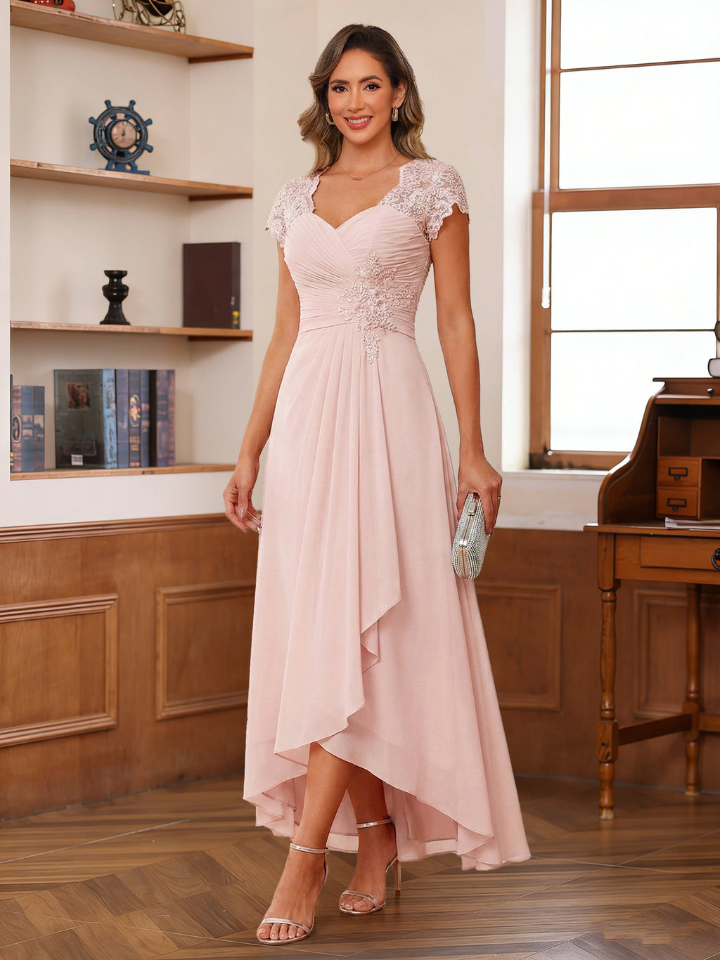 Solange blush front view mother of the bride dress