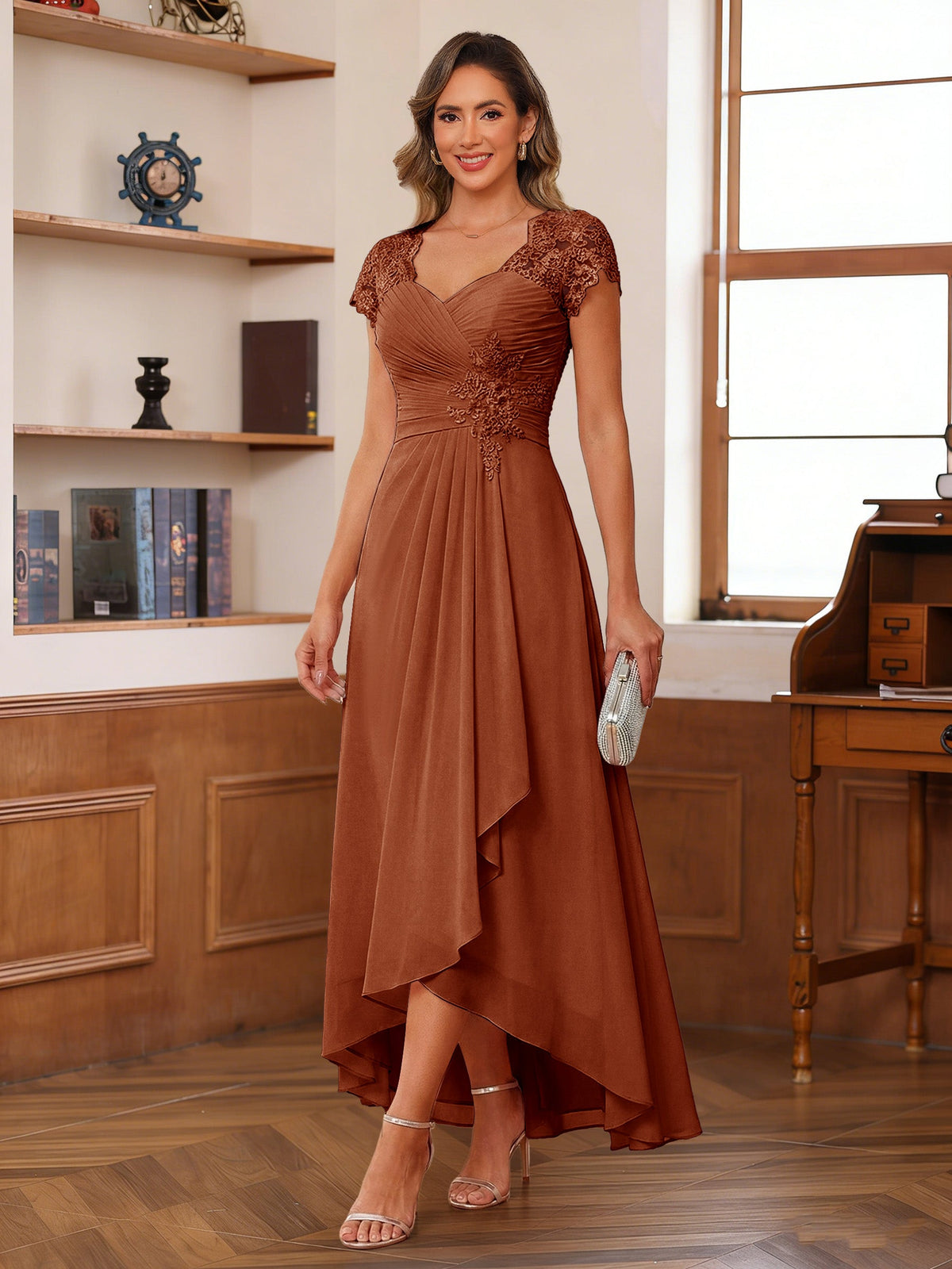 Cecilia Wren Burnt Orange front view mother of the bride dress