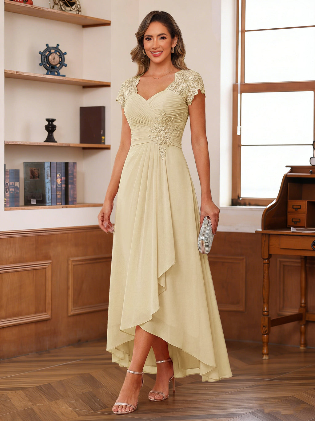 Cecilia Wren Champagne back view mother of the bride dress
