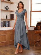 Cecilia Wren Grey front view mother of the bride dress