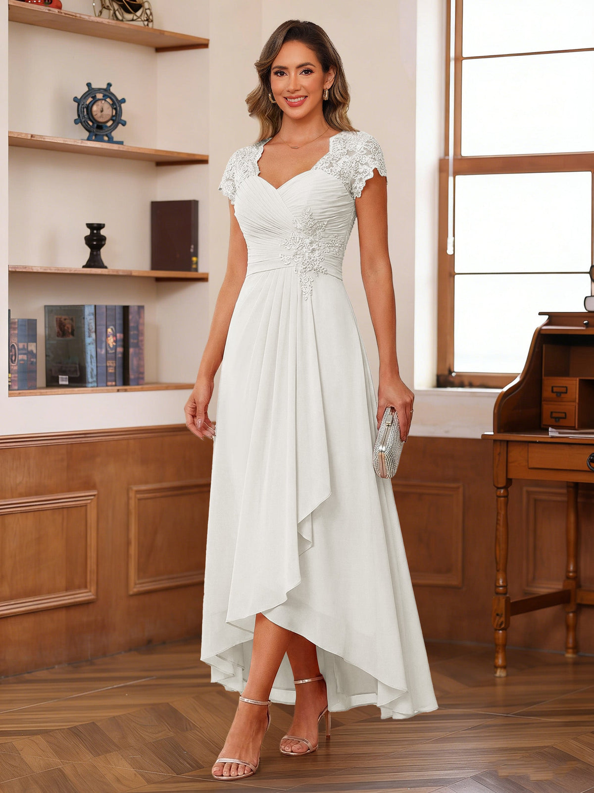 Cecilia Wren Ivory front view mother of the bride dress