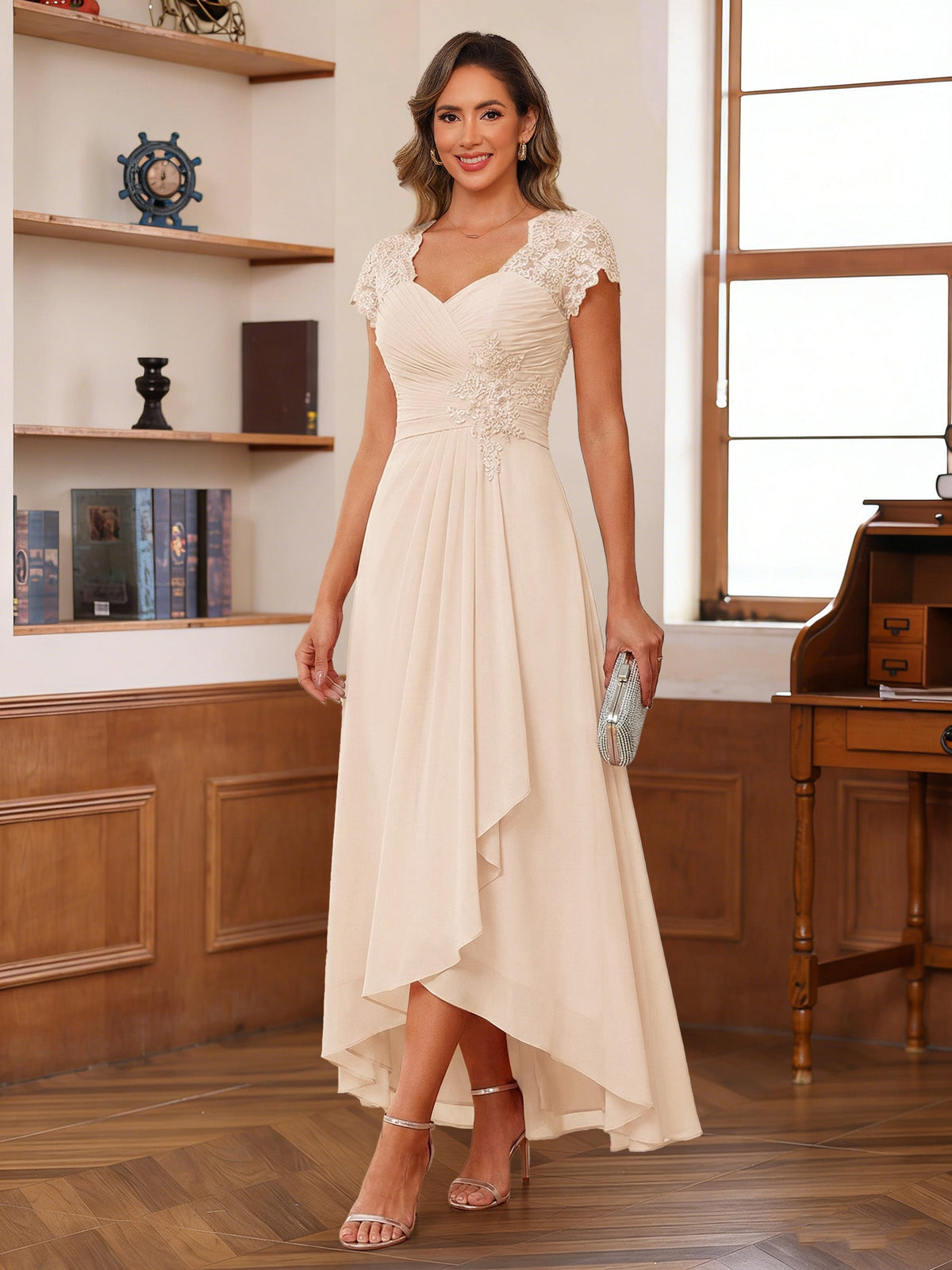 Solange champagne front view mother of the bride dress