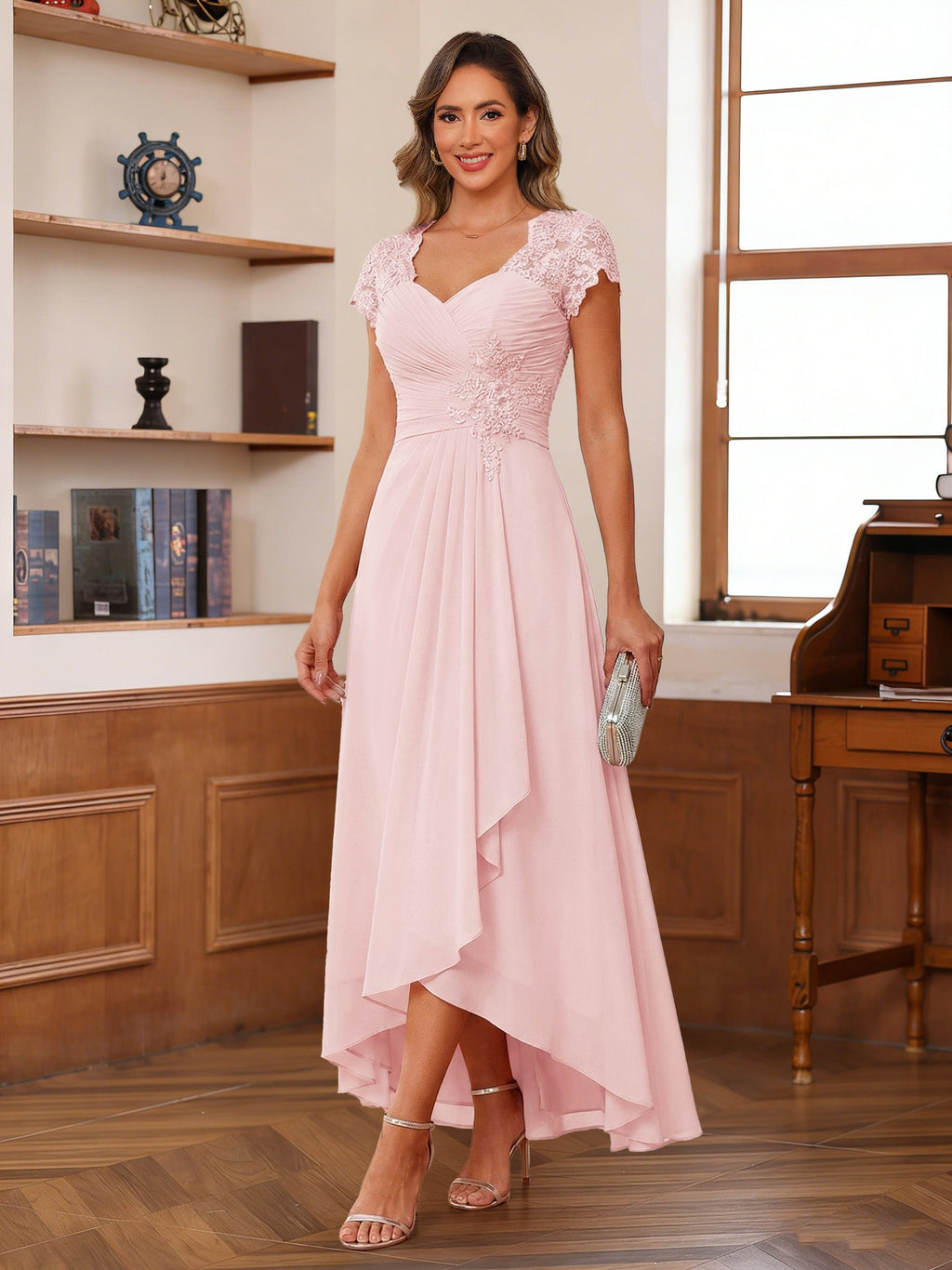 Solange pearl pink front view mother of the bride dress