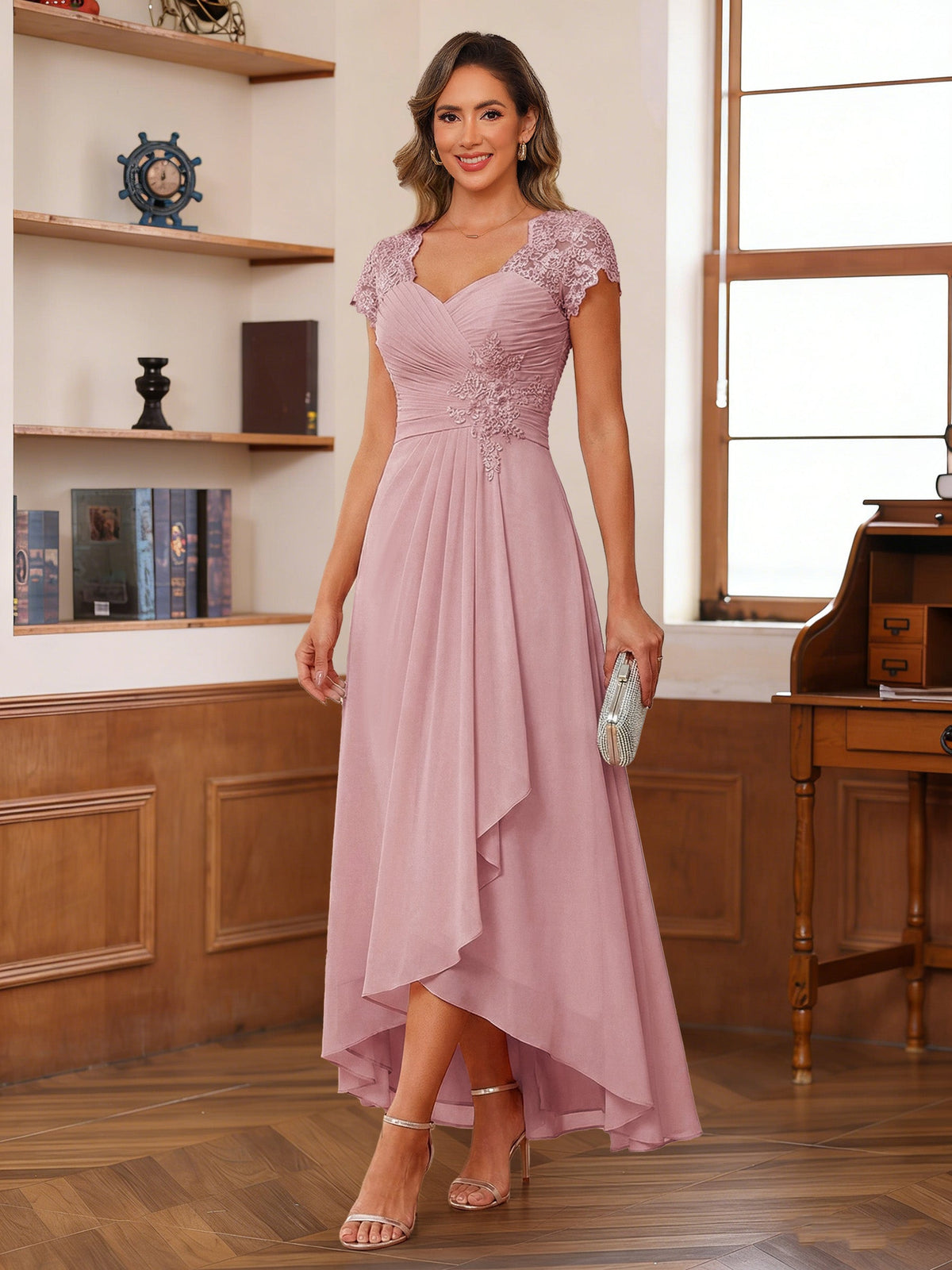 Solange mauve front view mother of the bride dress