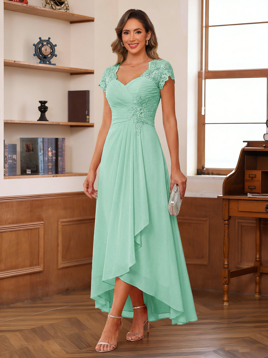 Solange mint green front view mother of the bride dress
