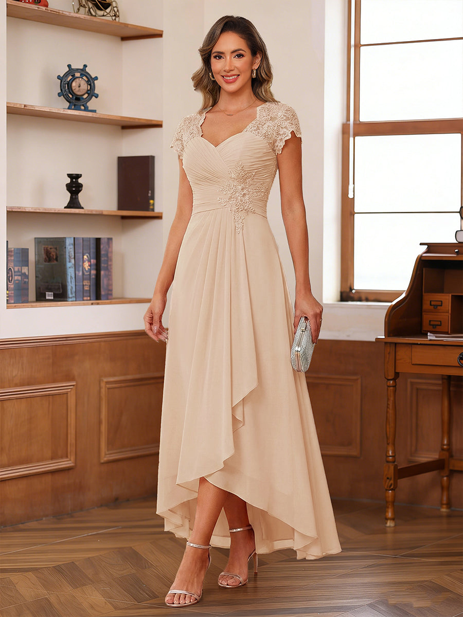 Solange peach front view mother of the bride dress