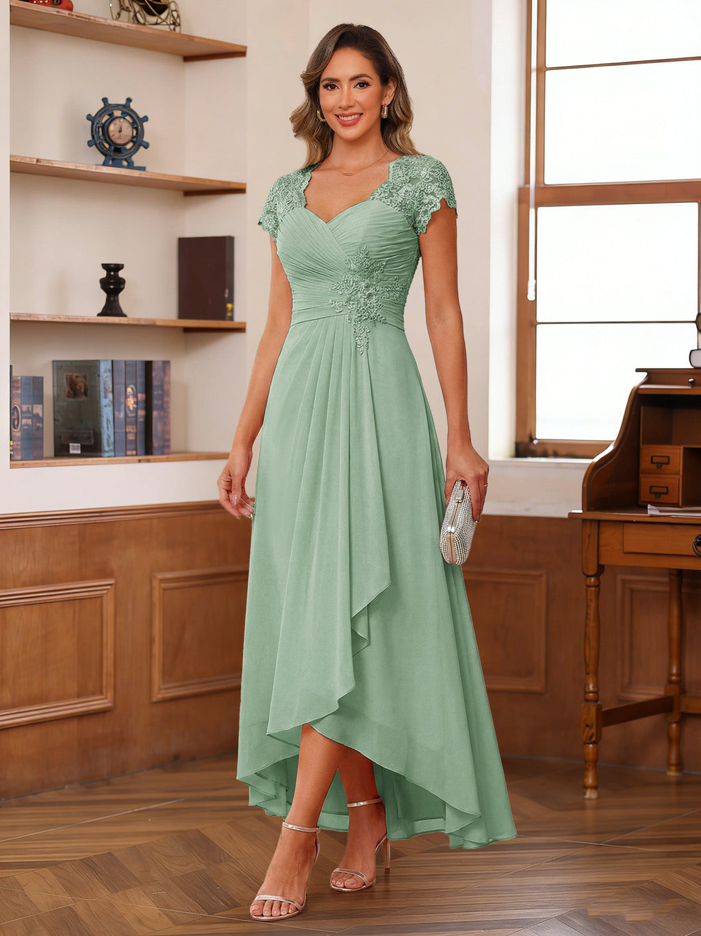 Solange sage green alternate front view 2 mother of the bride dress
