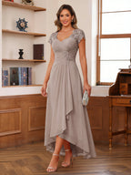 Solange taupe front view mother of the bride dress