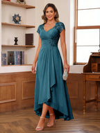Solange teal front view mother of the bride dress