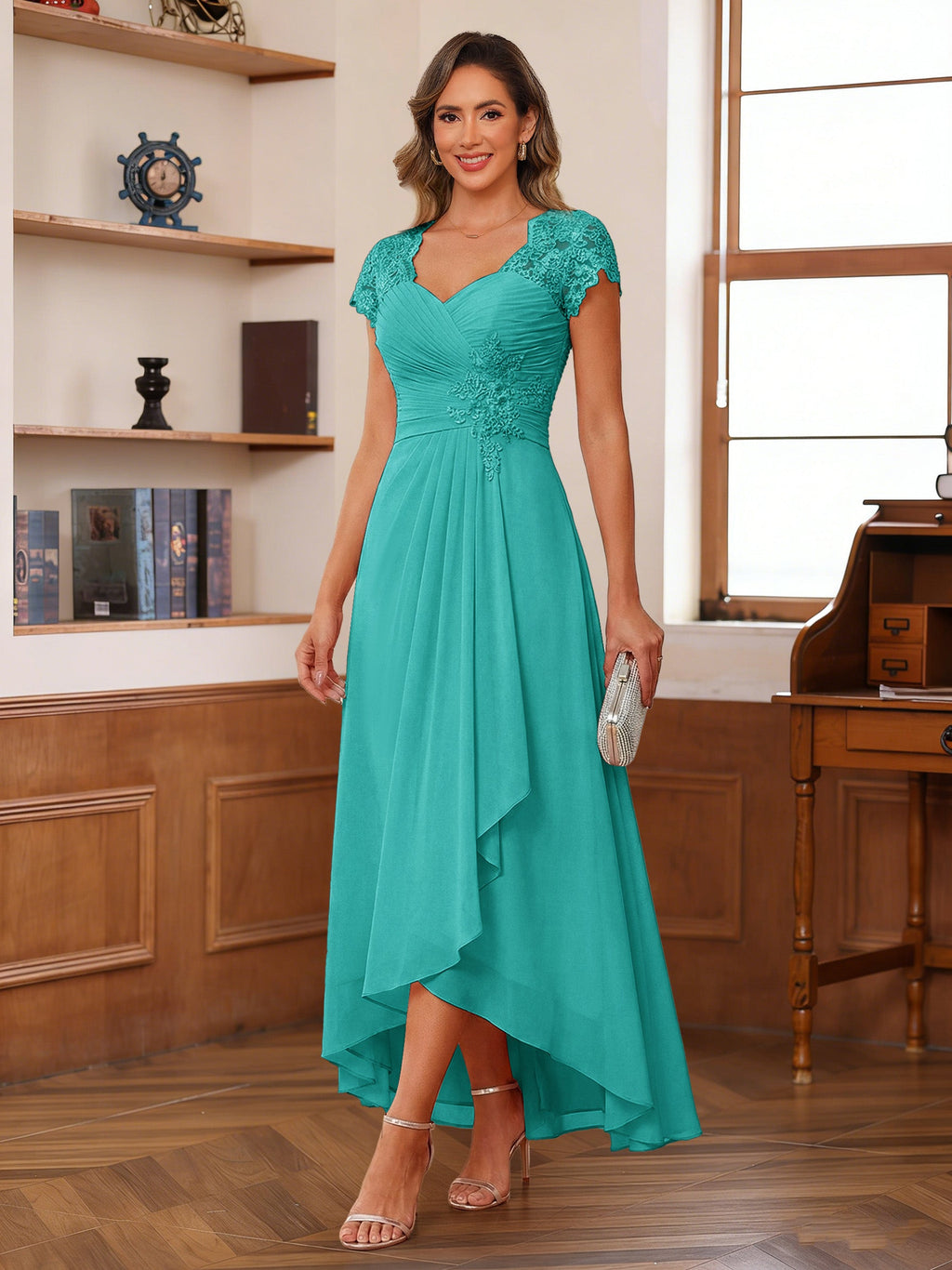 Cecilia Wren Turquoise back view mother of the bride dress