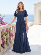 Ursula Rose Navy Blue front view mother of the bride dress