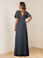 Ursula Rose Navy Blue back view mother of the bride dress