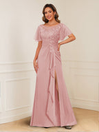 Ursula Rose Dusty Rose back view mother of the bride dress