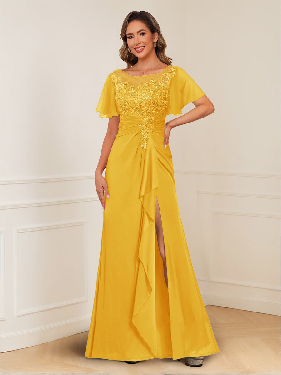 Ursula Rose Gold front view mother of the bride dress