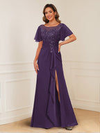 Ursula Rose Grape front view mother of the bride dress