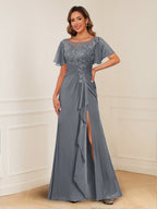 Ursula Rose Grey front view mother of the bride dress