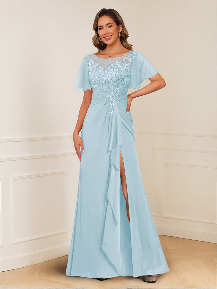 Ursula Rose Sky Blue front view mother of the bride dress