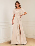 Ursula Rose Champagne back view mother of the bride dress