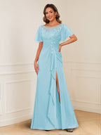 Ursula Rose Sky Blue back view mother of the bride dress