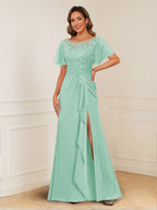 Ursula Rose Mint Green front view mother of the bride dress