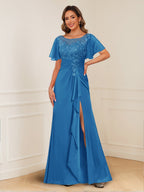 Ursula Rose Ocean Blue front view mother of the bride dress