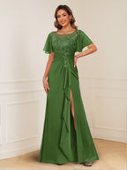 Ursula Rose Olive Green front view mother of the bride dress