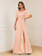 Ursula Rose Peach front view mother of the bride dress