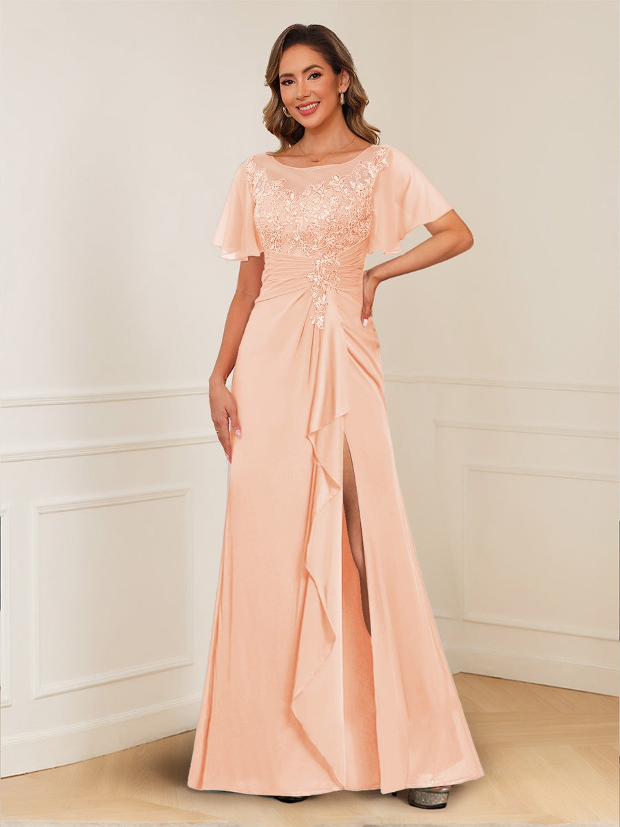Ursula Rose Peach front view mother of the bride dress
